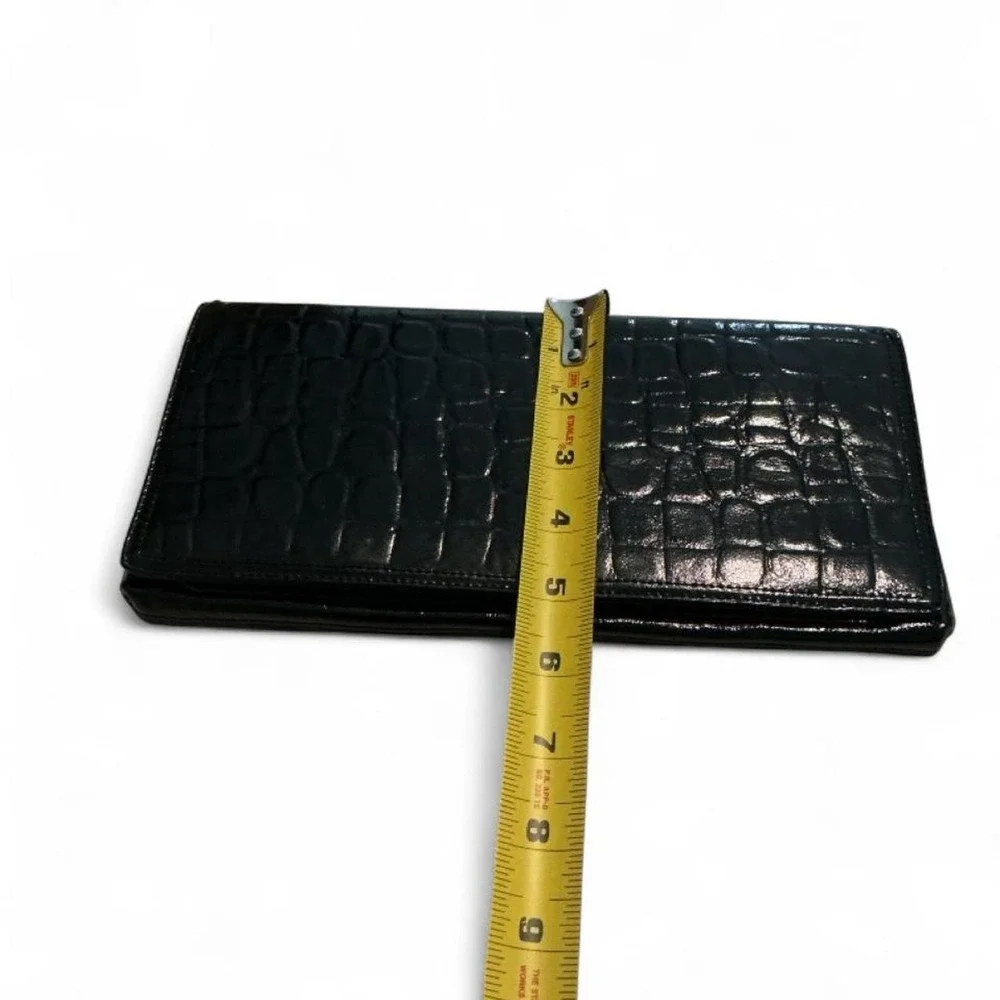Nordstrom Wallet Women OS Black Excellent Croc Embossed Leather Patent Long